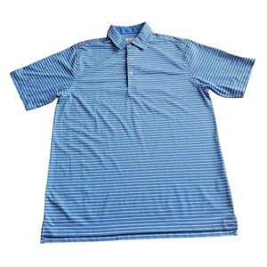 Donald Ross mens Sz M blue white striped golf polo shirt logo print